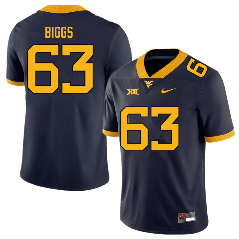 NCAA Men's Bryce Biggs West Virginia Mountaineers Navy #63 Nike Stitched Football College Authentic Jersey ZI23O17TR